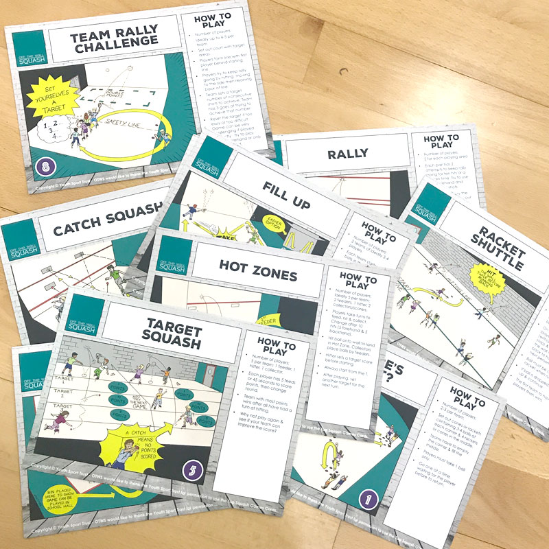 Off The Wall Squash - Junior Skills Games Cards - Junior Coaching Resources